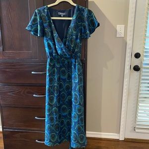 Peacock print calf length dress
